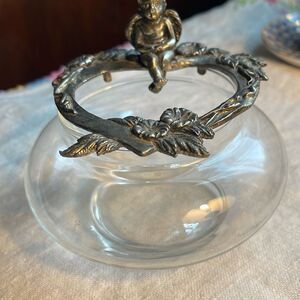 VTG Metzke Pewter Angel Lid potpourri with glass bowl bottom.